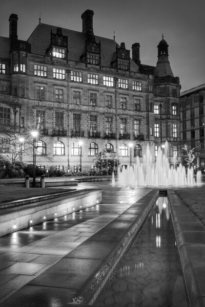 Sheffield Town Hall and Goodwin Fountain at Night    Picture Board by Darren Galpin