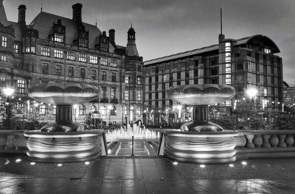 Sheffield Town Hall and Peace Gardens at Night    Picture Board by Darren Galpin