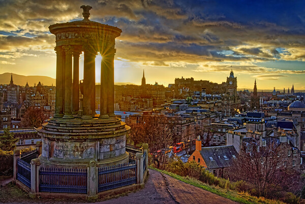 Edinburgh Skyline from Calton Hill at Sunset Picture Board by Darren Galpin