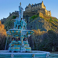 Buy canvas prints of Edinburgh Castle and Ross Fountain  by Darren Galpin