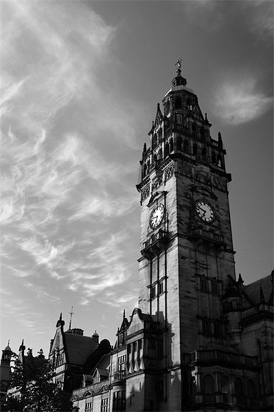 Sheffield Town Hall in Mono Picture Board by Darren Galpin