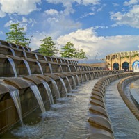 Buy canvas prints of Sheaf Square Water Feature & Sheffield Station by Darren Galpin