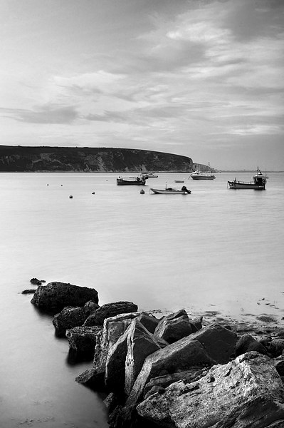 Swanage Bay in Mono Picture Board by Darren Galpin