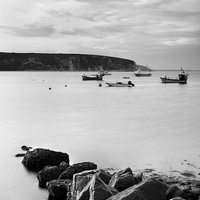 Buy canvas prints of Swanage Bay in Mono by Darren Galpin