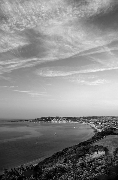 Swanage View in Mono Picture Board by Darren Galpin