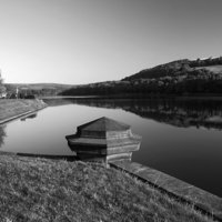 Buy canvas prints of Damflask Reservoir in Mono by Darren Galpin