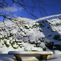 Buy canvas prints of Ringing Roger and Bench in the Snow by Darren Galpin