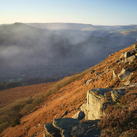 Buy canvas prints of Bamford Edge and Win Hill Mist  by Darren Galpin