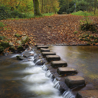 Buy canvas prints of Porter Brook Stepping Stones and Falls by Darren Galpin