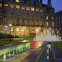 Buy canvas prints of Sheffield Town Hall and Goodwin Fountain at Night  by Darren Galpin