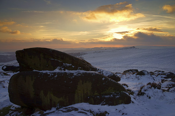 Winter Sunset on Carl Wark  Picture Board by Darren Galpin