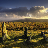 Buy canvas prints of Merrivale Stone Rows Sunset  by Darren Galpin