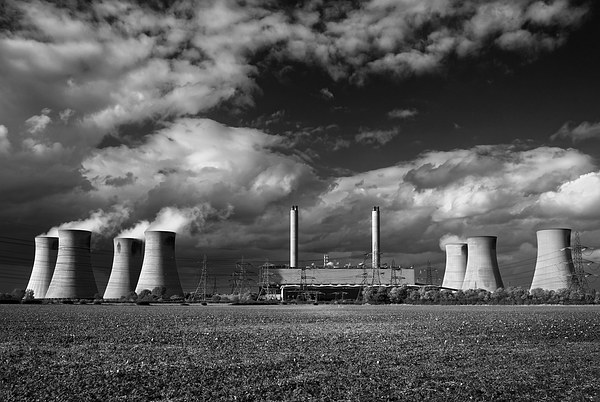 West Burton Power Stations in Mono  Picture Board by Darren Galpin