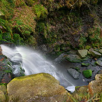 Buy canvas prints of Looking Down Middle Black Clough Falls  by Darren Galpin