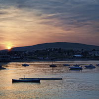 Buy canvas prints of Sunset over Swanage and Purbeck Hills  by Darren Galpin