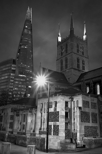 The Shard & Southwark Cathedral at Night  Picture Board by Darren Galpin