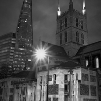 Buy canvas prints of The Shard & Southwark Cathedral at Night  by Darren Galpin