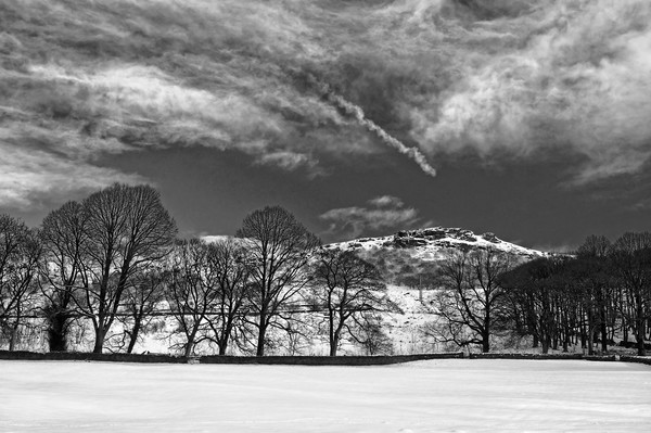 Bamford Edge in Winter, Mono Version Picture Board by Darren Galpin