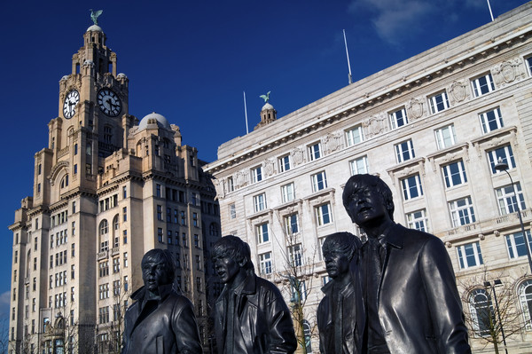 Beatles Statue and Liver Building                  Acrylic by Darren Galpin