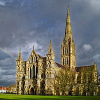 Buy canvas prints of Salisbury Cathedral with Rainbow                   by Darren Galpin