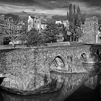 Buy canvas prints of Medieval Exe Bridge in Mono                      by Darren Galpin