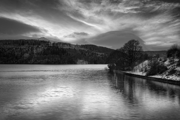 Ladybower Winter Reflections in Mono Picture Board by Darren Galpin