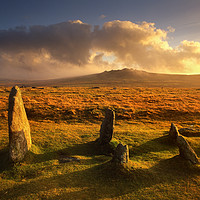 Buy canvas prints of Merrivale Stone Rows Sunset  by Darren Galpin