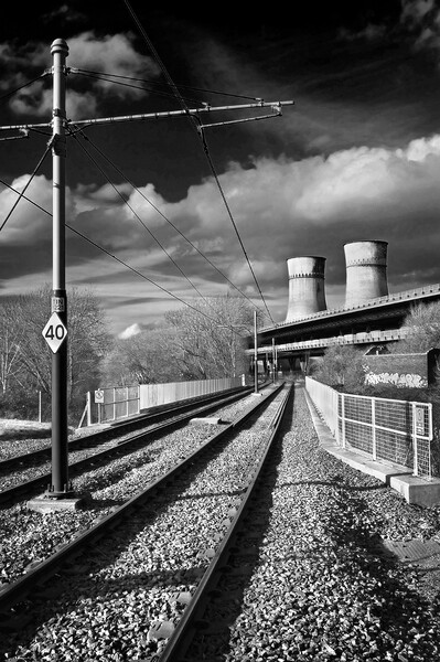 Tram Lines and Tinsley Cooling Towers Picture Board by Darren Galpin