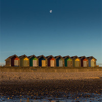 Buy canvas prints of Moon over Blyth beach huts. by Mark Aynsley