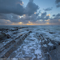 Buy canvas prints of Sandymouth Bay Sunset North Cornwall by CHRIS BARNARD