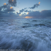 Buy canvas prints of Crashing waves at Sandymouth Bay in North Cornwall at sunset by CHRIS BARNARD