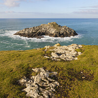 Buy canvas prints of Chick Island off Kelsey Head Cornwall by CHRIS BARNARD