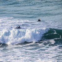 Buy canvas prints of Surfers at Holywell by CHRIS BARNARD