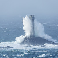 Buy canvas prints of Storm Diana crashing into the Longships Lighthouse by CHRIS BARNARD