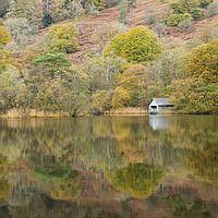 Buy canvas prints of Autumn at Rydal Water Boathouse by CHRIS BARNARD