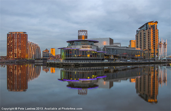 Sun setting Salford Quays Picture Board by Pete Lawless