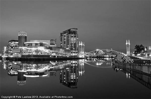 Manchester at night mono Picture Board by Pete Lawless