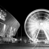 Buy canvas prints of The Wheel of Liverpool mono by Pete Lawless