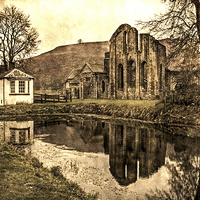Buy canvas prints of Valle Crucis Abbey, Vintage finish by Pete Lawless