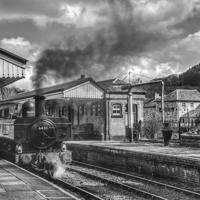 Buy canvas prints of  Llangollen Railway Station Mono by Pete Lawless