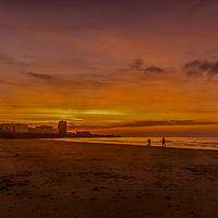 Buy canvas prints of New Brighton as the Sun sets by Pete Lawless