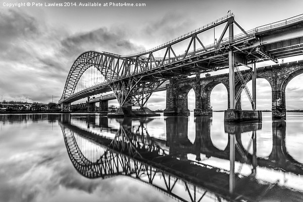   Jubilee Bridge Runcorn/Widnes Cheshire mono Picture Board by Pete Lawless