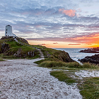 Buy canvas prints of Sunset At Twr Mawr Lighthouse by Pete Lawless