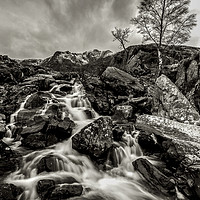 Buy canvas prints of Rhaeadr Idwal Snowdonia mono by Pete Lawless