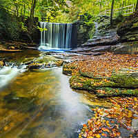 Buy canvas prints of Nant Mill Waterfall Autumn by Pete Lawless