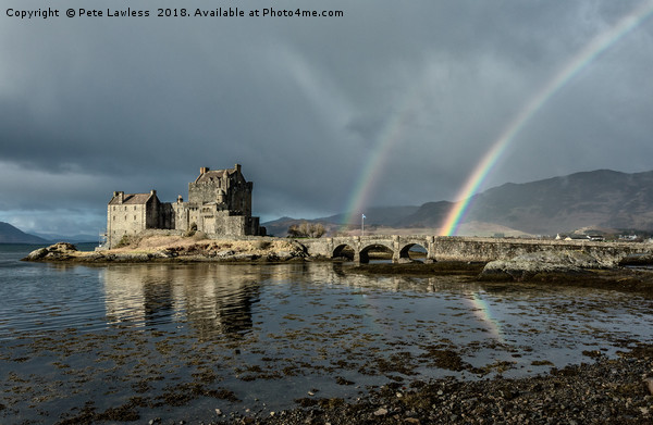 Rainbows Eilean Donan Castle Picture Board by Pete Lawless
