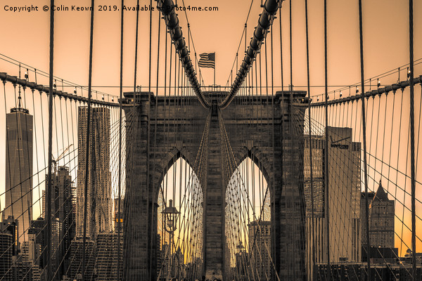 Brooklyn Bridge at Dawn Picture Board by Colin Keown