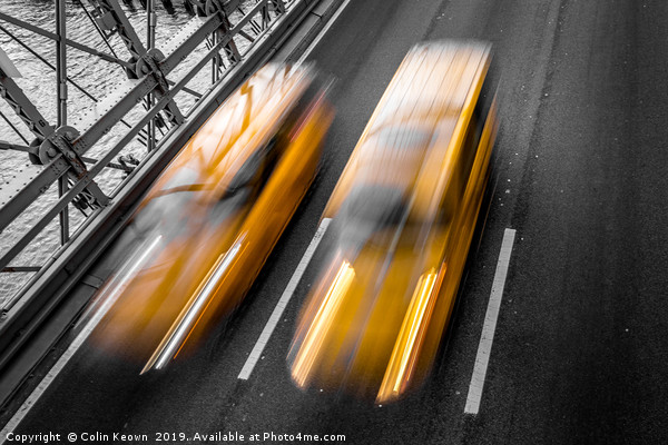 Yellow cabs crossing Brooklyn Bridge Picture Board by Colin Keown