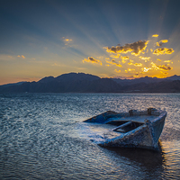 Buy canvas prints of  Sunken Fishing Boat by Jan Venter