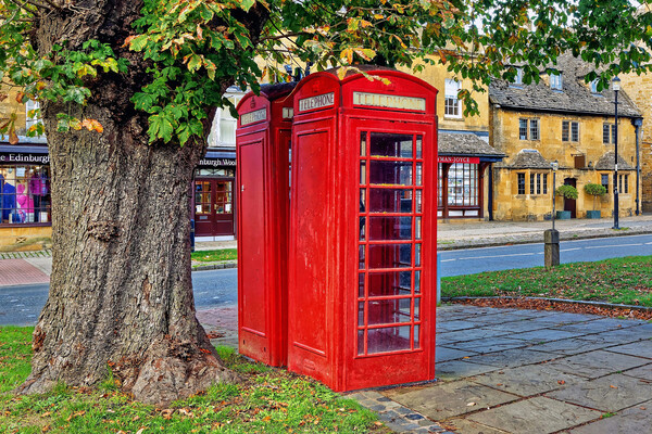 Broadway Telephone Boxes Cotswolds Worcestershire Picture Board by austin APPLEBY